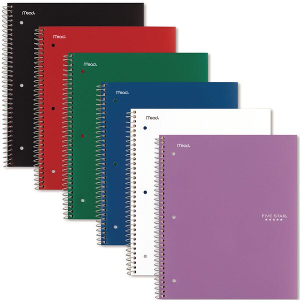 Mead Notebook Solid Red Mead Five Star Notebook, 1 Subject, College Ruled, Assorted Trend ...
